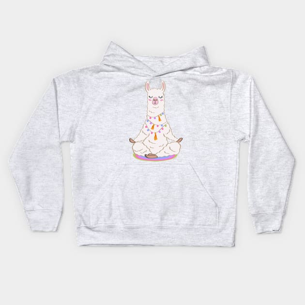 Funny Llama Yoga Namaste Meditation Pranayama Breathe Inhale Exhale Kids Hoodie by DoubleBrush